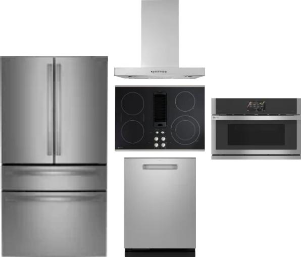 5 Piece Package Includes Refrigerator, Cooktop, Wall Oven, Hood And Dishwasher